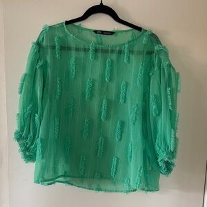 Zara Teal Textured Women's Blouse